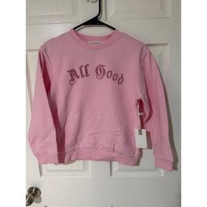 Good American Kids Pink All Good Rhinestone Crewneck Sweatshirt Size 8/10 NWT